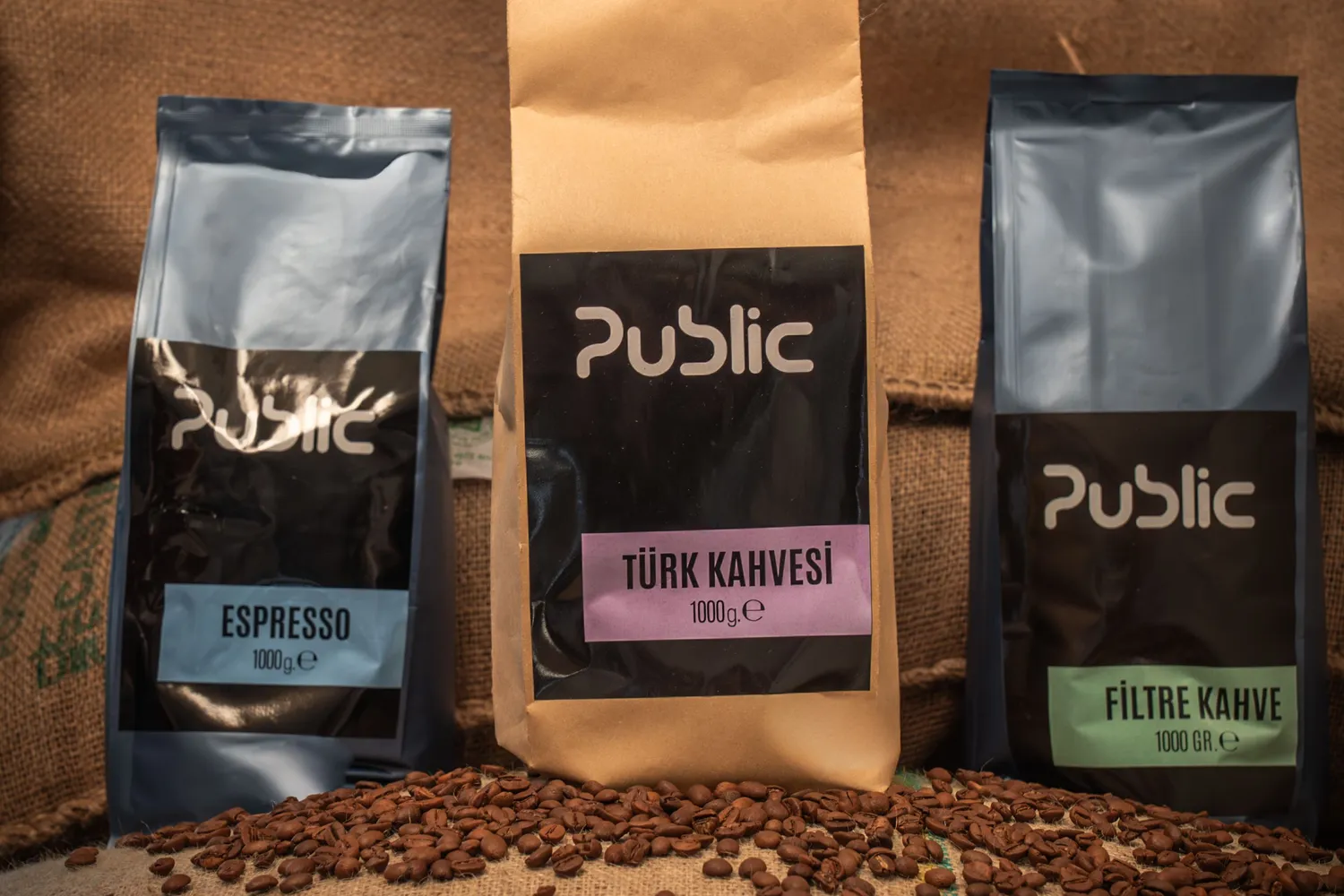 Public espresso, Turkish coffee and filter coffee bags