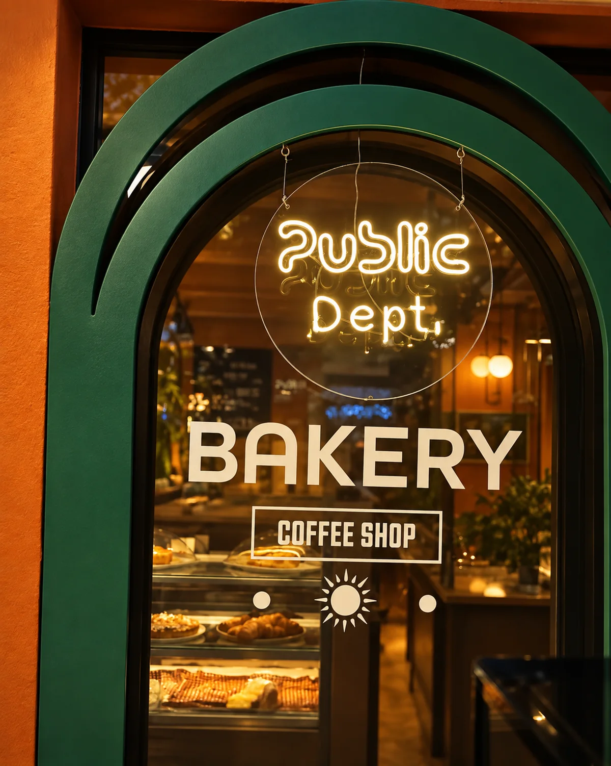 Public Art'ta sabah vitrininde taze hazırlanmış kahve ve bakery ürünleri